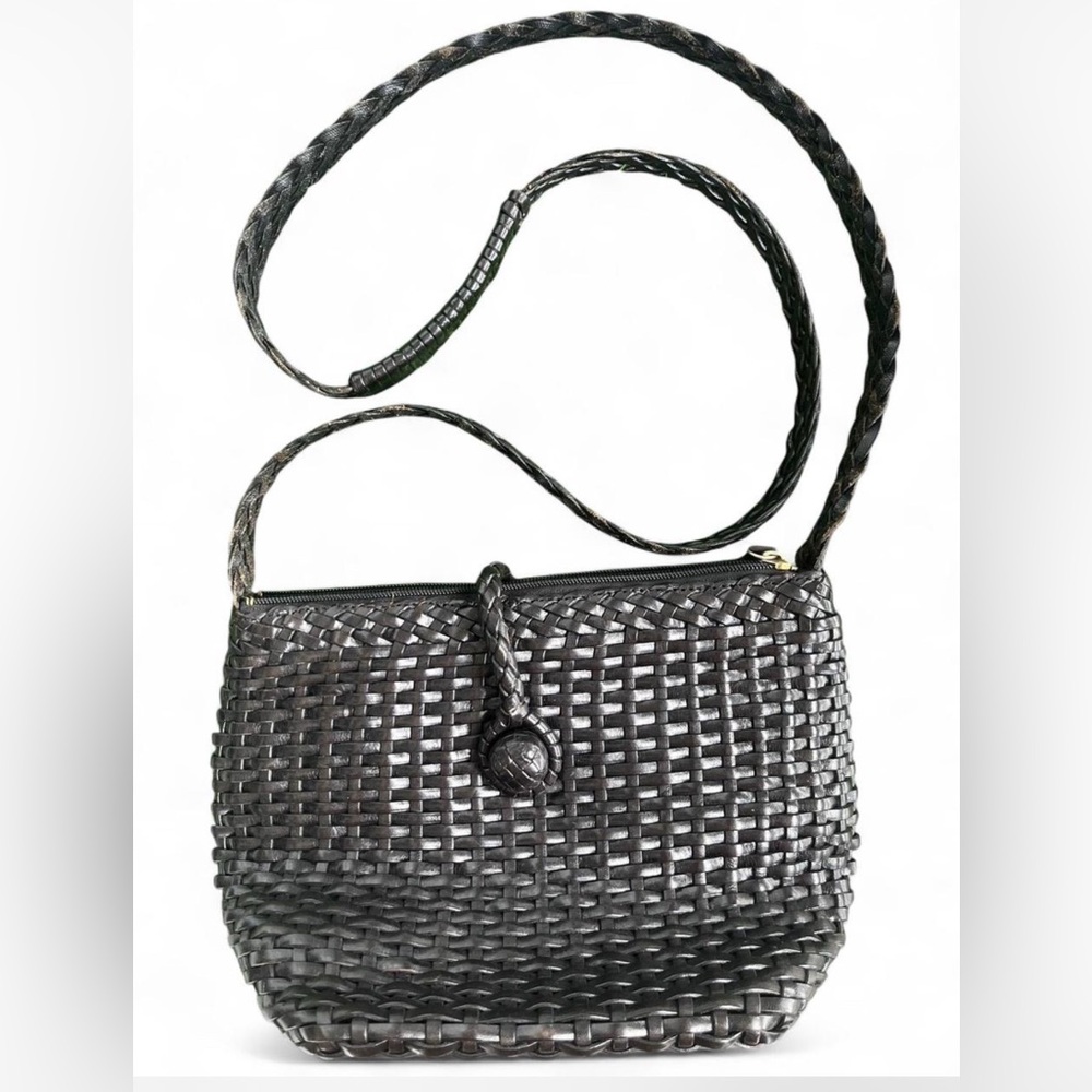 Vintage Talbots Black Woven Leather Shoulder Bag
